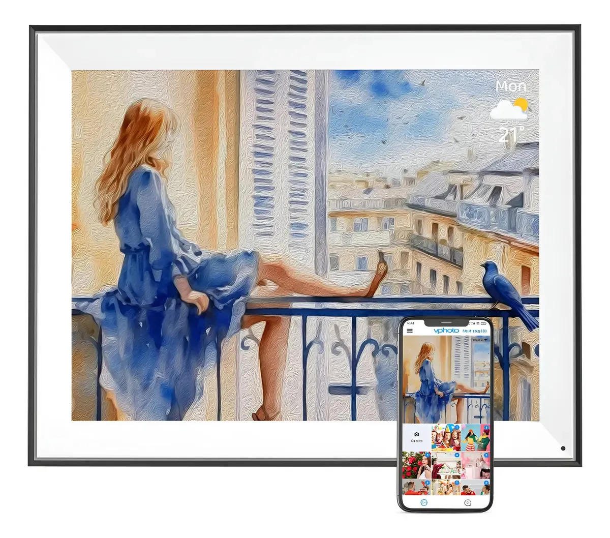 Moldura digital com WiFi, 16,2 polegadas, cor Di Frame, preto claro