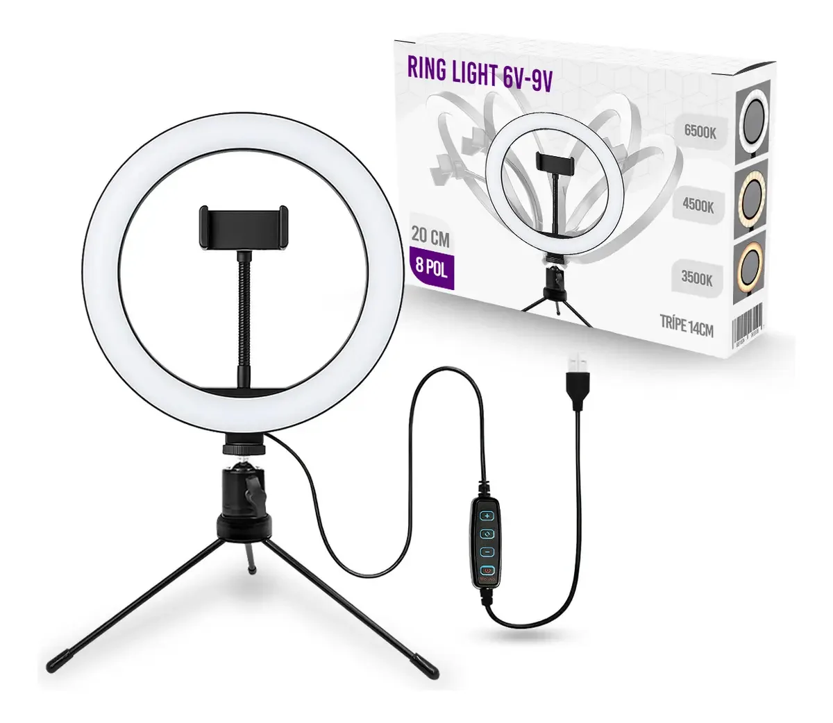 Ring Light 8 20cm Iluminação Profissional Led Selfie Tripé