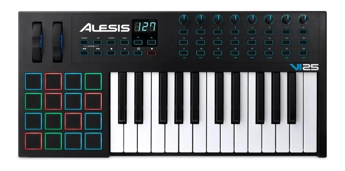 Controlador MIDI USB Alesis VI25 25 Teclas 16 Pads Sensíveis