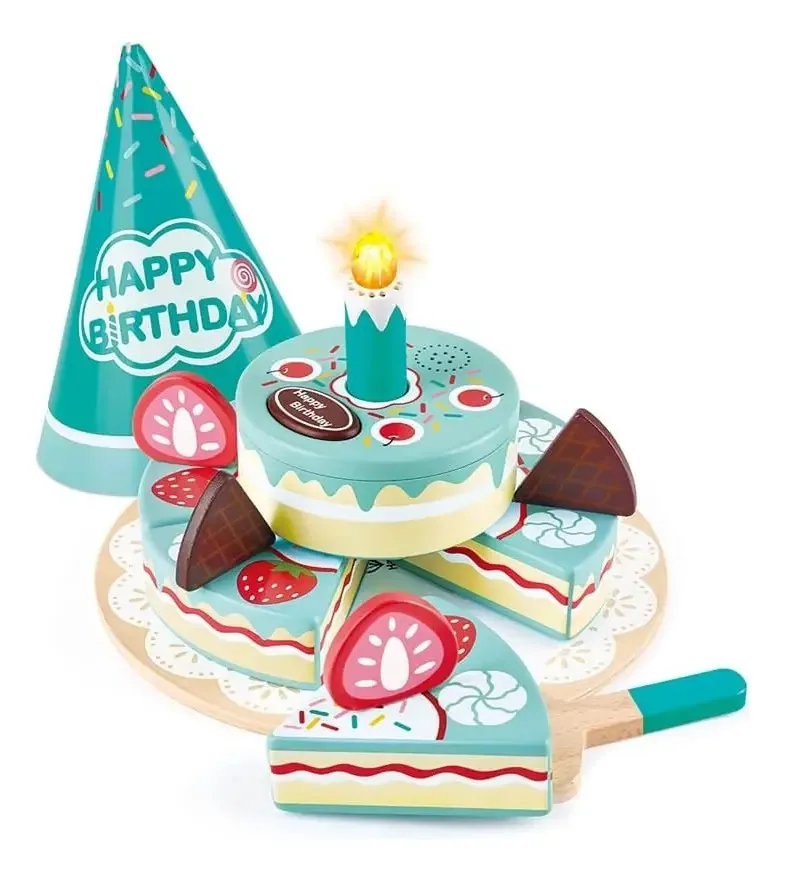 Brinquedo de bolo de aniversário interativo com luz e som