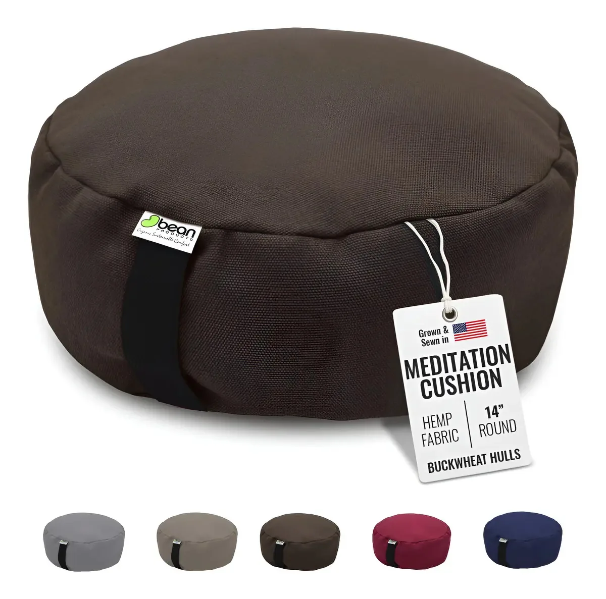 Bean Products Hemp Zafu - Almofada de meditação para sentar, cor de cânhamo e cacau