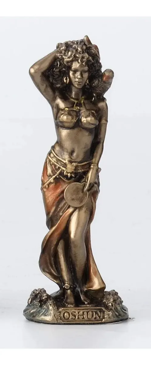 Veronese Design Oshun Santeria Orisha Deusa do Amor, Beleza e Casamento Resina Fundida Pintada à Mão com Acabamento em Bronze Envelhecido, Decoração para Casa