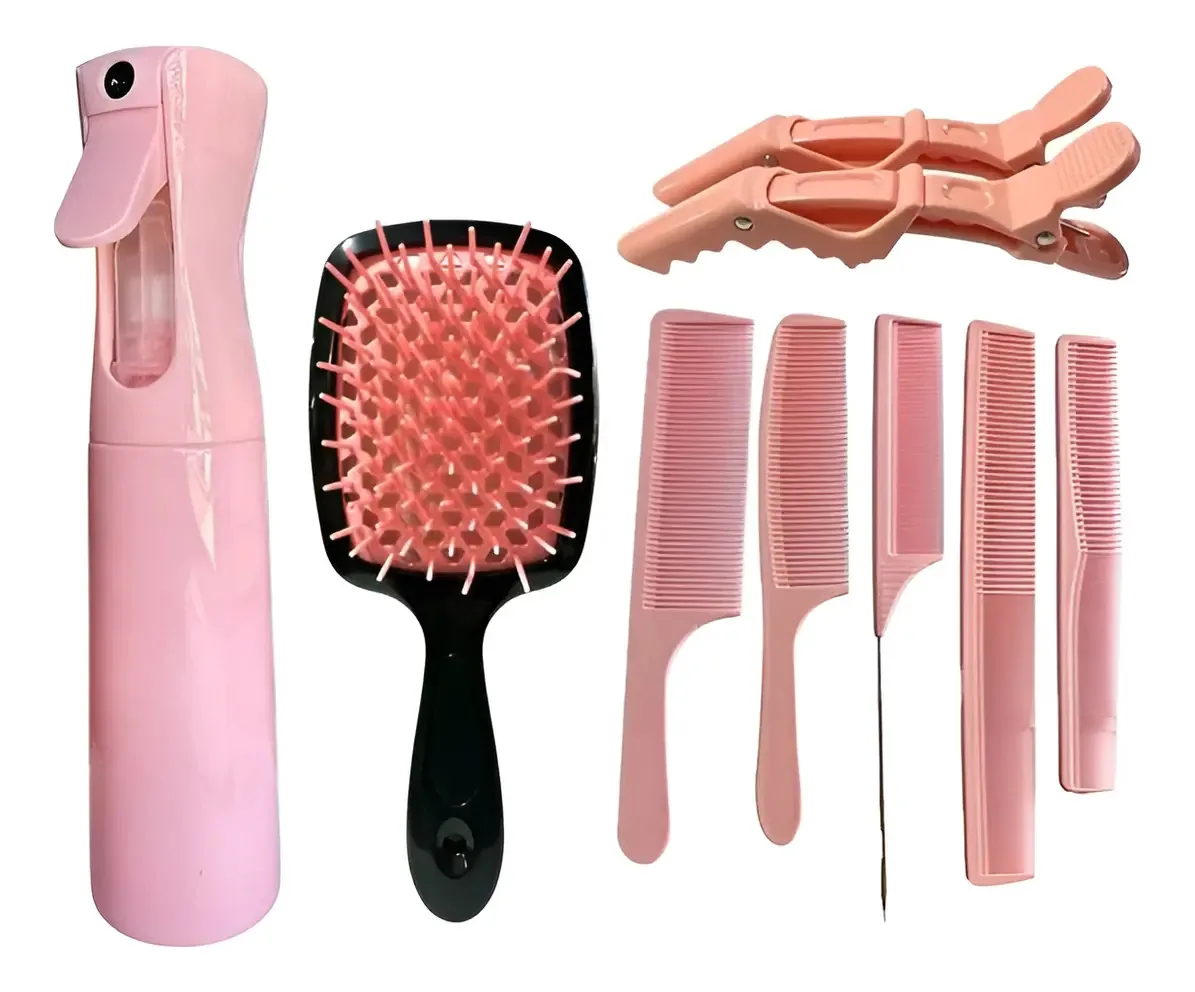 Kit Lucydan Pink Roseator + pentes e clipe de cabeleireiro