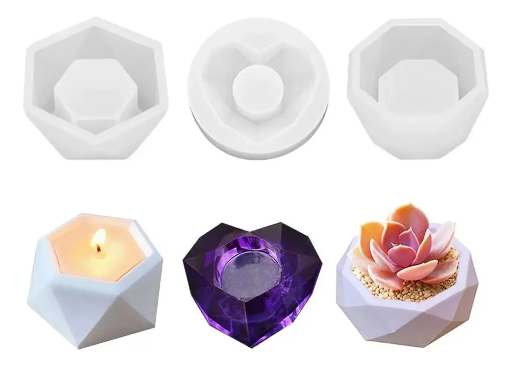 Pote de coração de silicone de três moldes para moldes de flores suculentas