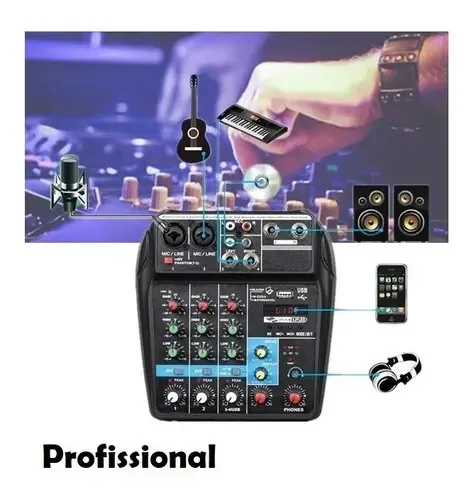 Mesa De Som Interface Usb 4 Canais Bluetooth Phantom Digital
