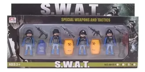 Conjunto de 4 bonecos articulados Swat Police Figures com armas