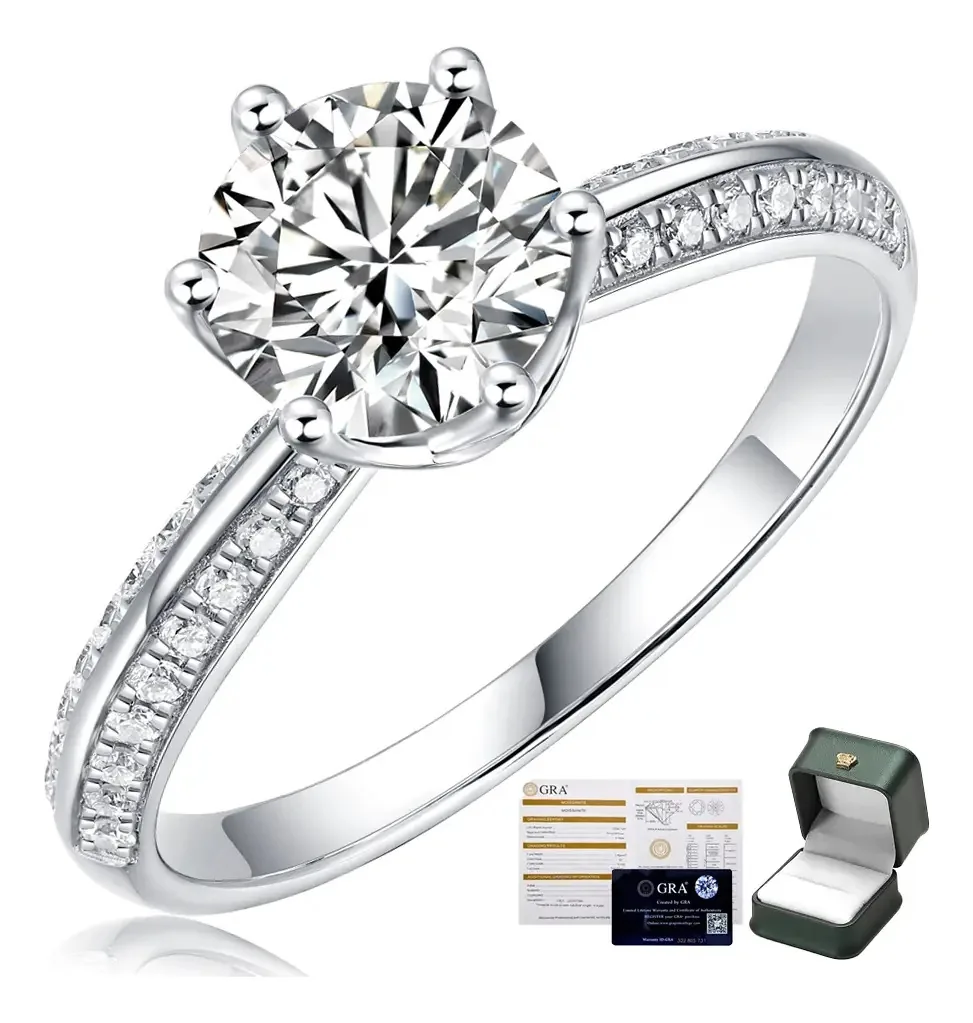 Anéis de noivado Promise Silver 925 Moissanite Towoeno Silver, cor 6