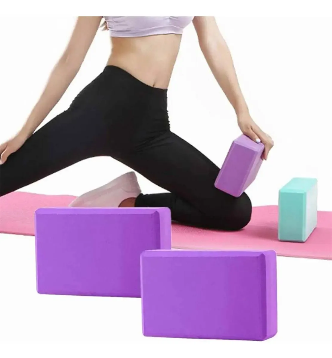 Pacote X2 Yoga Bricks Cube Eva Pilates Fitness, cor roxa