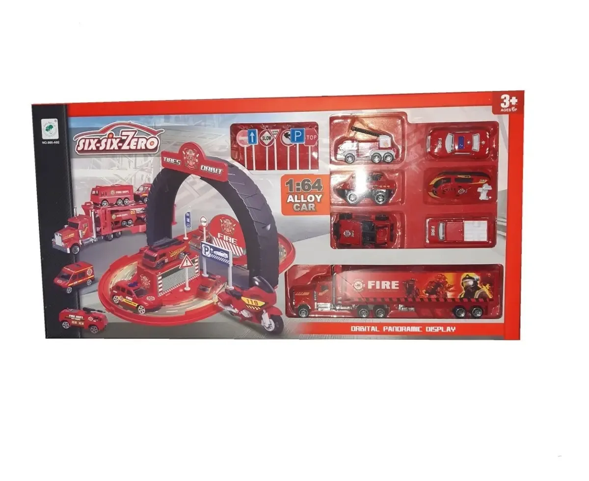 Conjunto de pistas com veículos de corrida/construção/bombeiro My Toys Color Firefighter