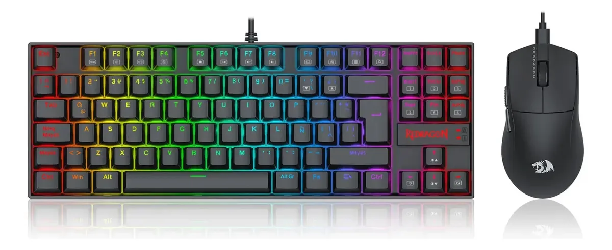 Kit combinado para jogadores Redragon S147 2 em 1 Kumara K552 Rgb Switches azul espanhol + Mouse King M724 1khz com fio preto