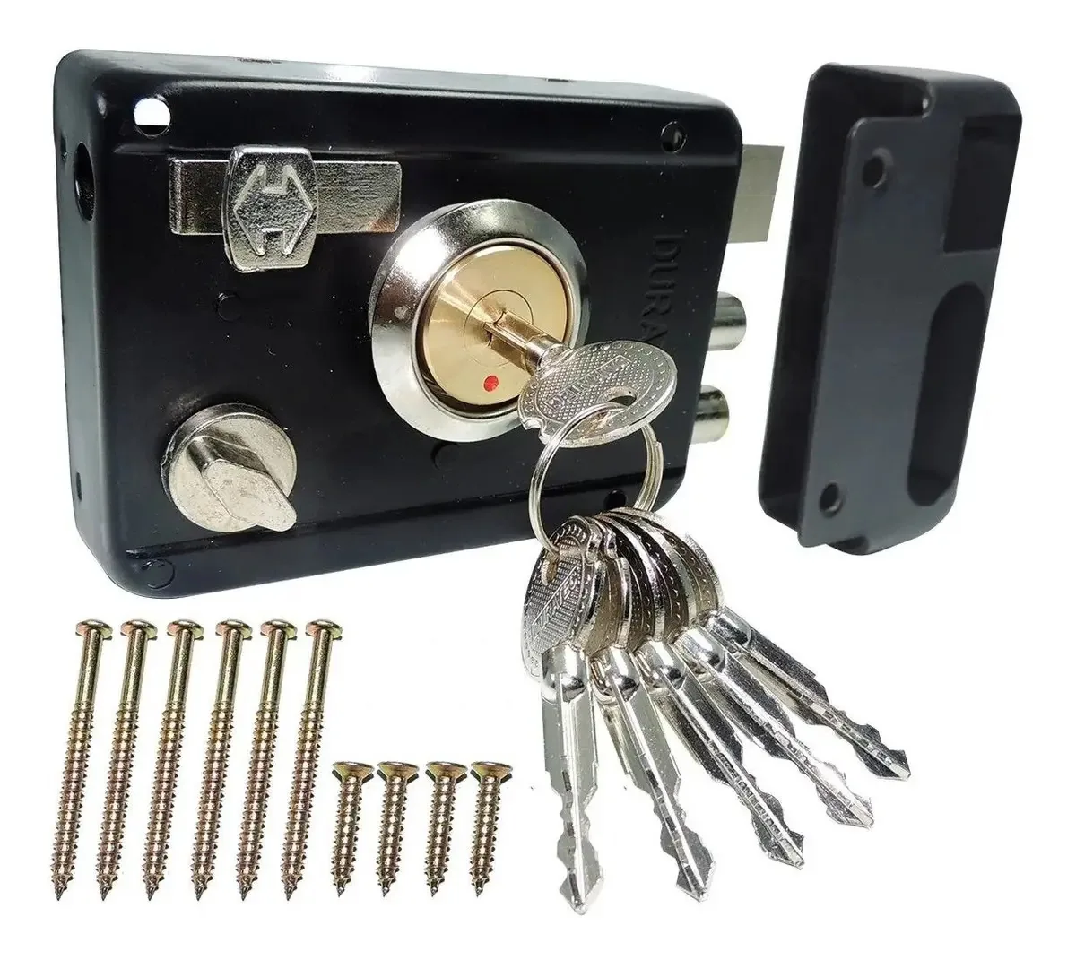 Fechadura Sobrepor Duratec Anti-furto Portão Aço Preto 6 Chaves