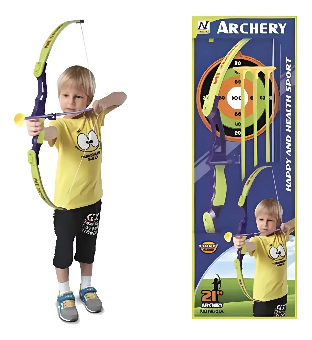 Conjunto de brinquedos de arco e flecha Sopapita azul e amarelo