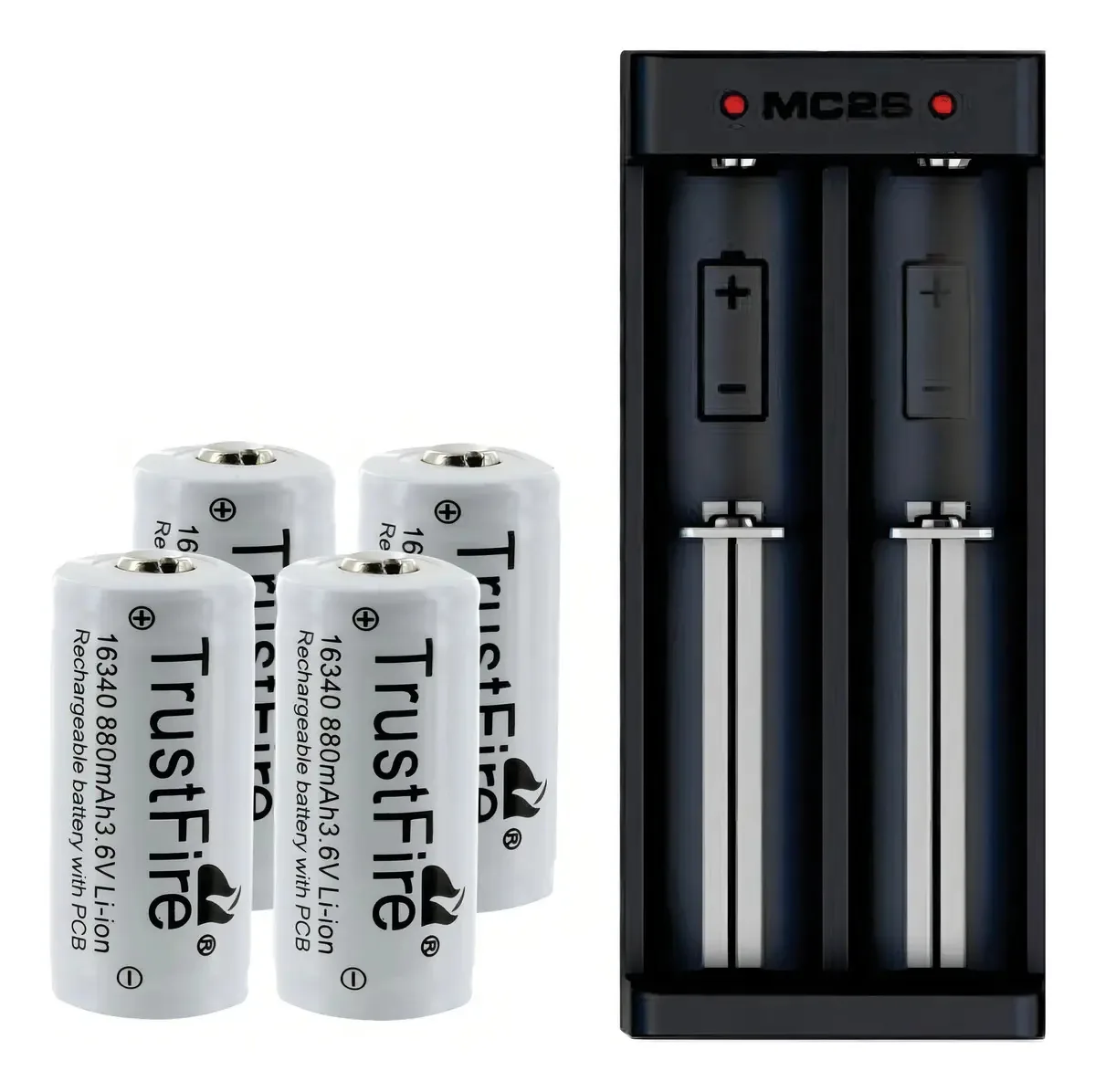 Kit de carregador + 4 baterias recarregáveis 16340 Cr123a RCR123a