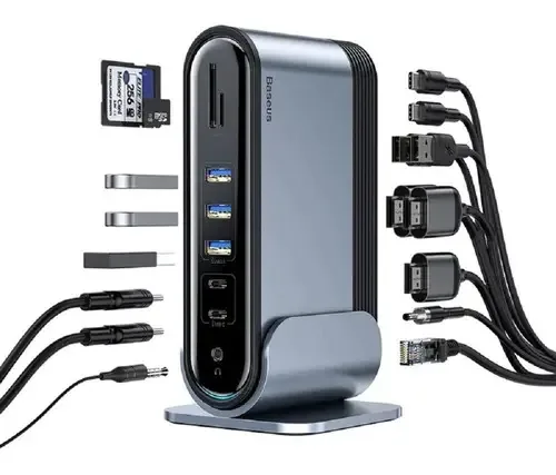 Base Hub Adaptador Usb-c Hdmi Notebook Dock Entradas Baseus Cor Cinza