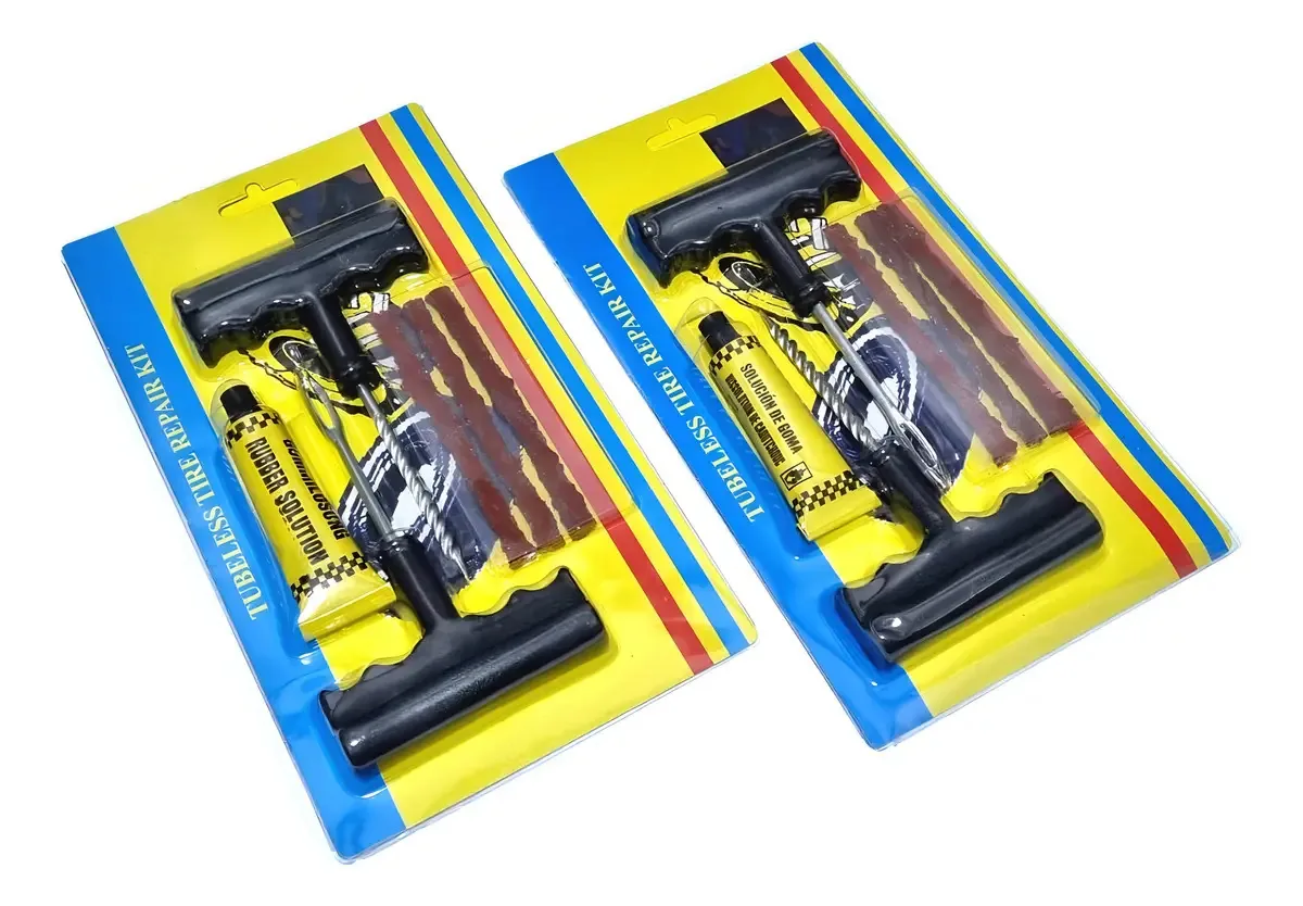 2 Kit Reparo Conserto Pneu S/ Câmera 3 Macarrões Carro Moto Cor Preto