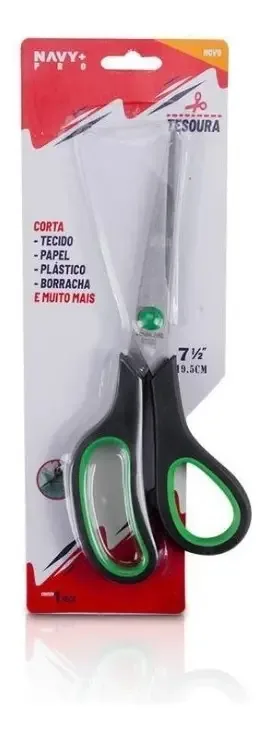 Kit 3 Tesouras 19,5cm Escolar Costura Cabelo Papel Tecido Cor Verde