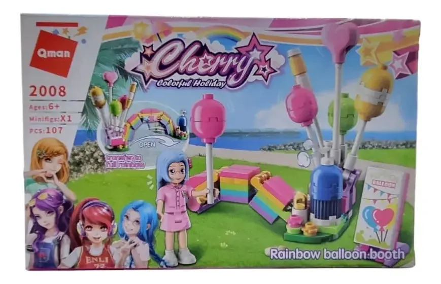 A Qman fabrica balões para montagem de blocos, 107 peças, versão para personagens, cabine de balão arco-íris