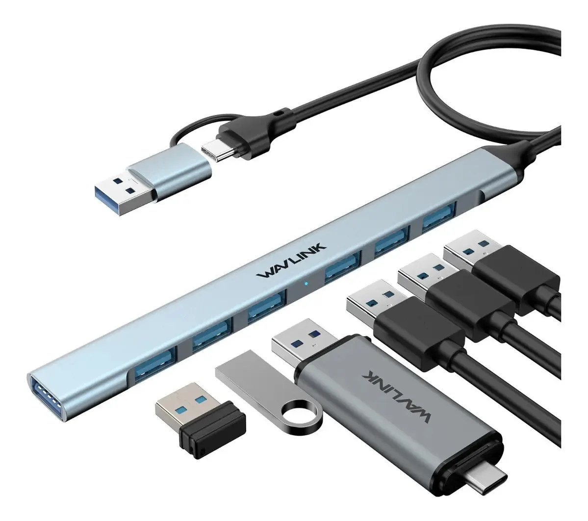Adaptador USB C Hub 7 em 1 Wavlink Usb 3.0 para Mac Windows