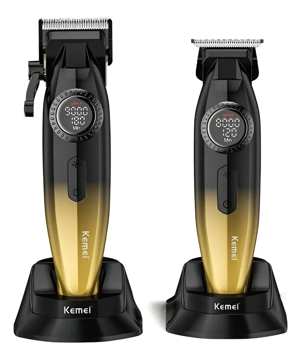 Aparador e barbeador elétricos Kemei Km-1867 + Km-1868 preto/dourado