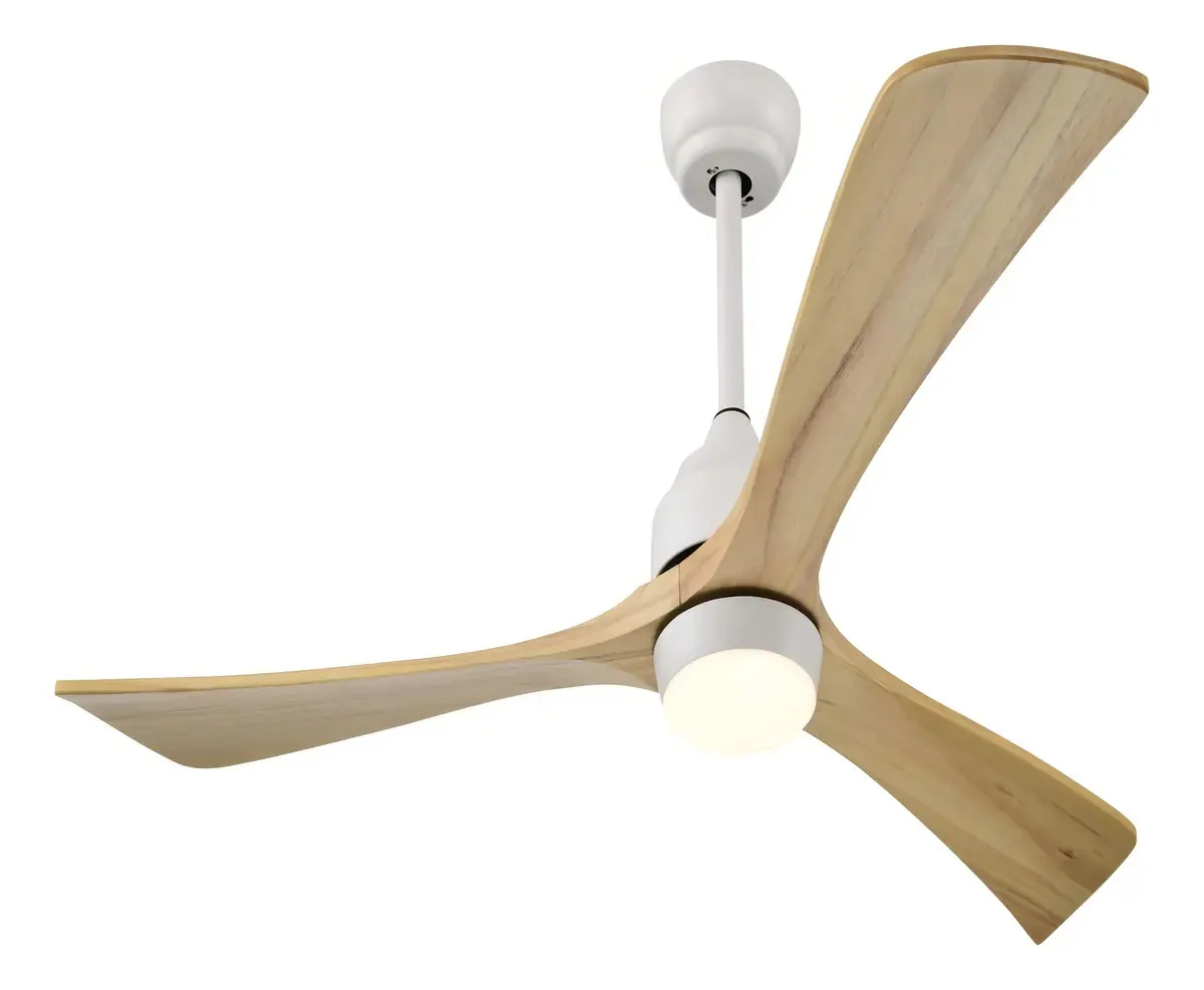 Ventiladores de teto de madeira maciça Spoflyinn com luzes C