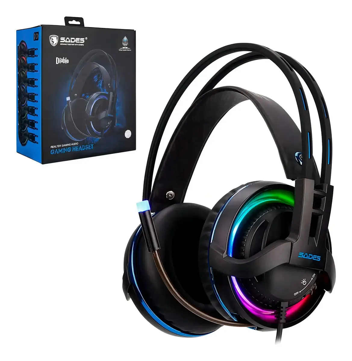Headset Gamer Usb Sades Diablo Rgb Drivers 50mm Ps E Pc Cor Preto