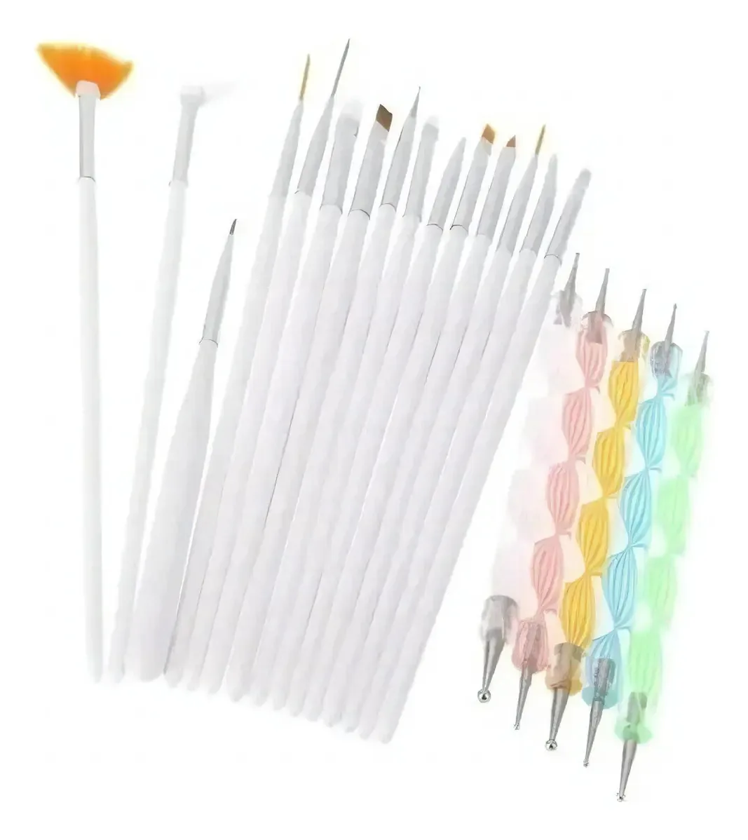 Conjunto de 15 pincéis e 5 ponteiros duplos. Decoração de unhas