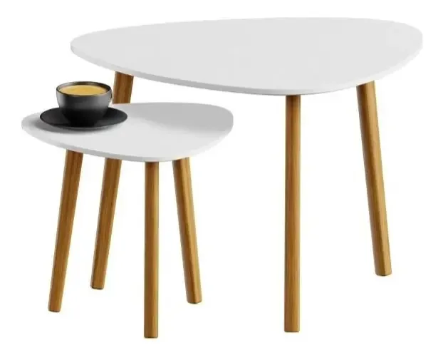 Conjunto de 2 mesas de centro de escritório decorativas minimalistas brancas