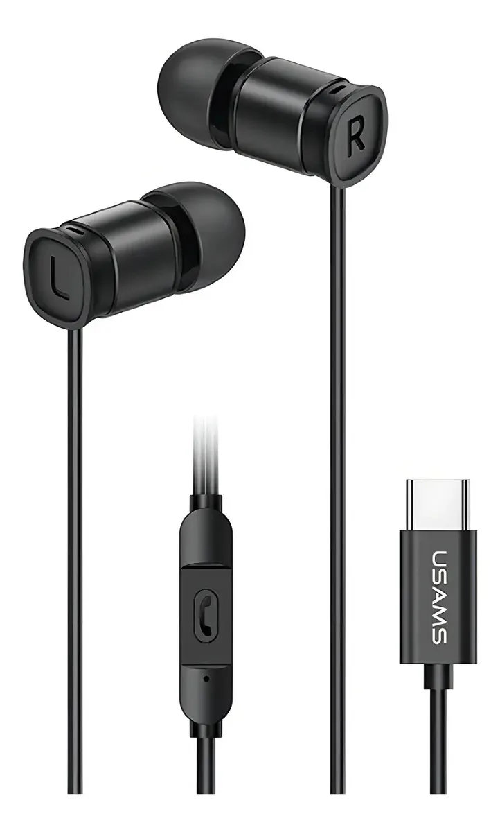 Fones de ouvido viva-voz Usams Ep46 In Ear Type C com amortecedores de borracha preta
