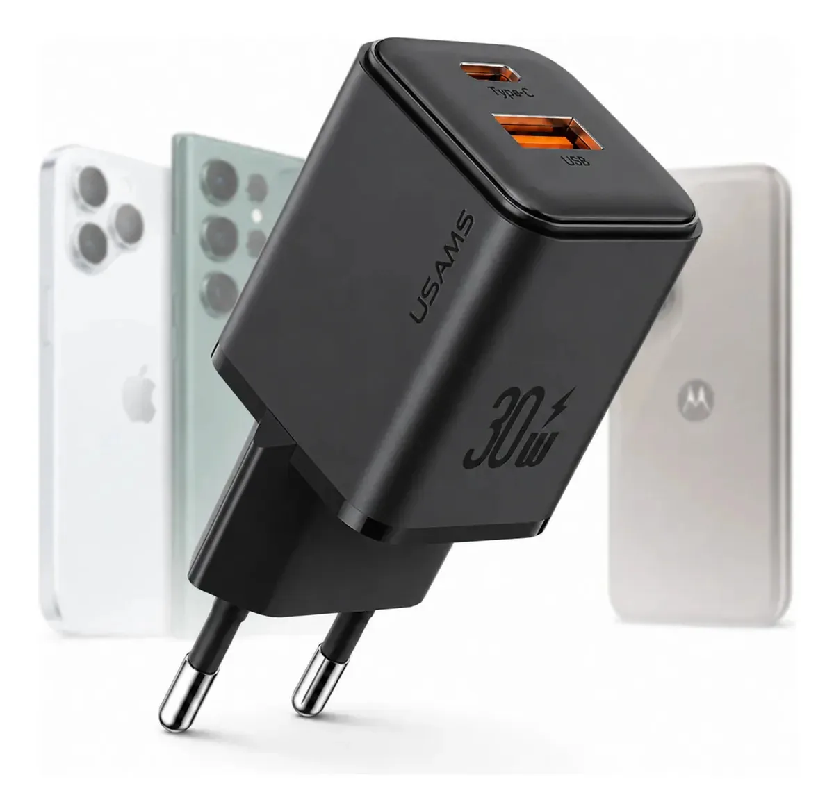 Carregador De Parede Fonte Energia Celular Tablet USB + Tipo C 30w Turbo PD P/ iPhone Apple Samsung