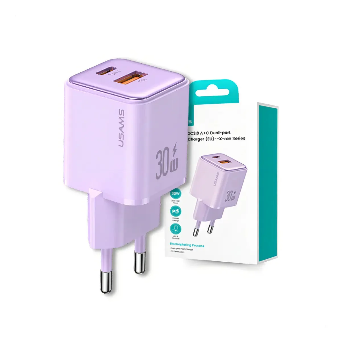 Carregador De Parede Fonte Energia Celular Tablet USB + Tipo C 30w Turbo PD P/ iPhone Apple Samsung