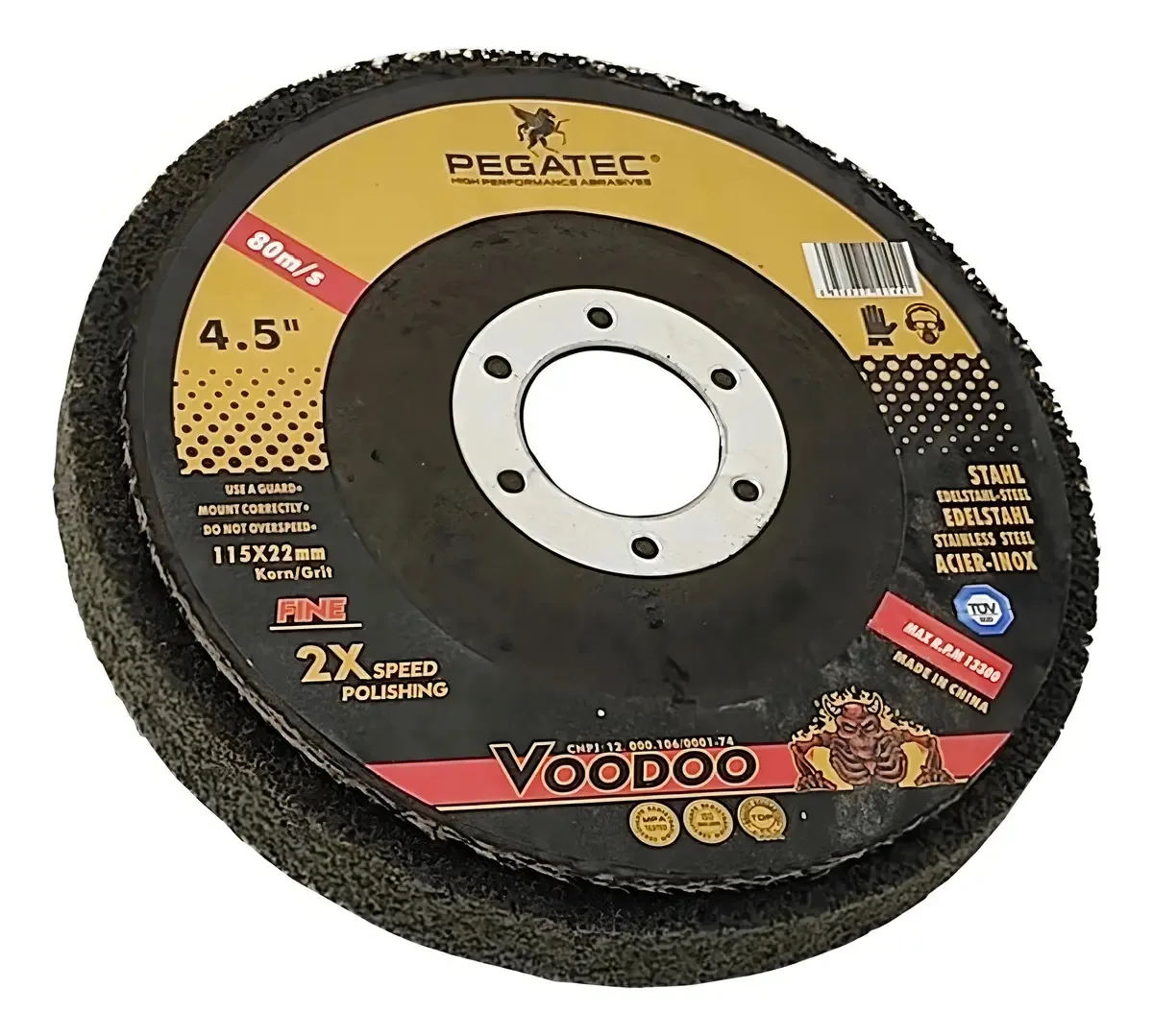Disco de Pré-polimento Fibra Voodoo Pegatec Para Aço e Metais 115mm