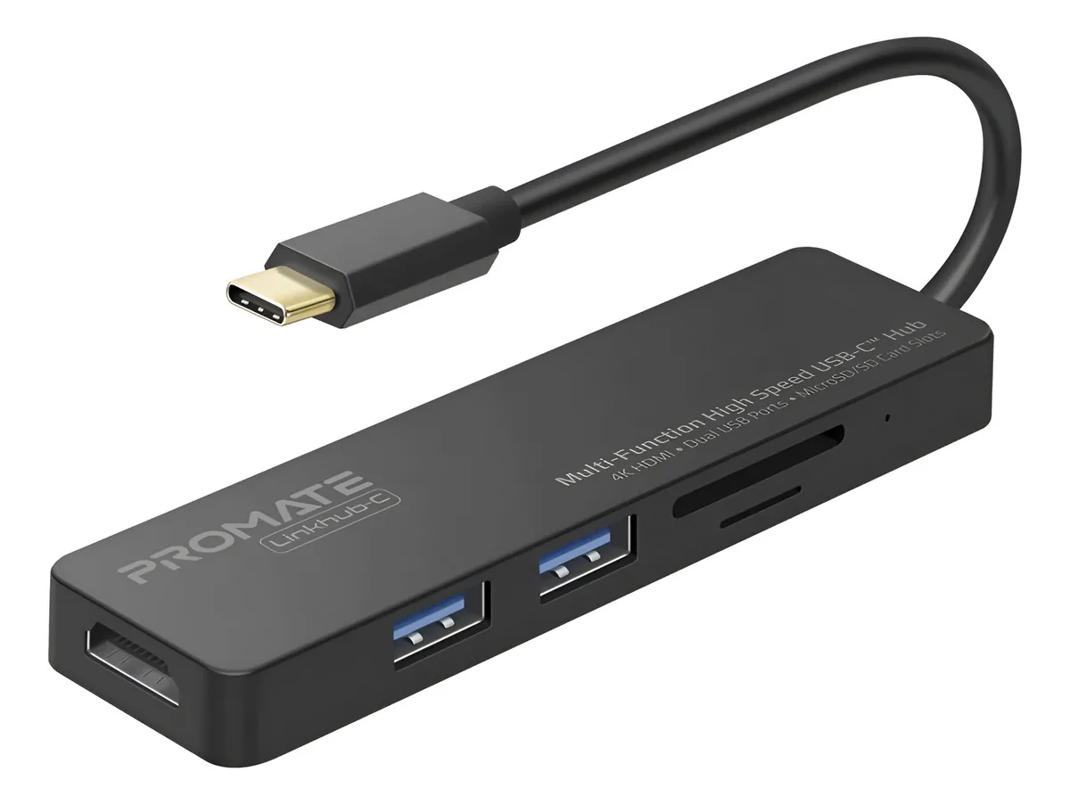 Hub Promate LinkHub-C USB-C/HDMI/2 USB 3.0/micsd preto