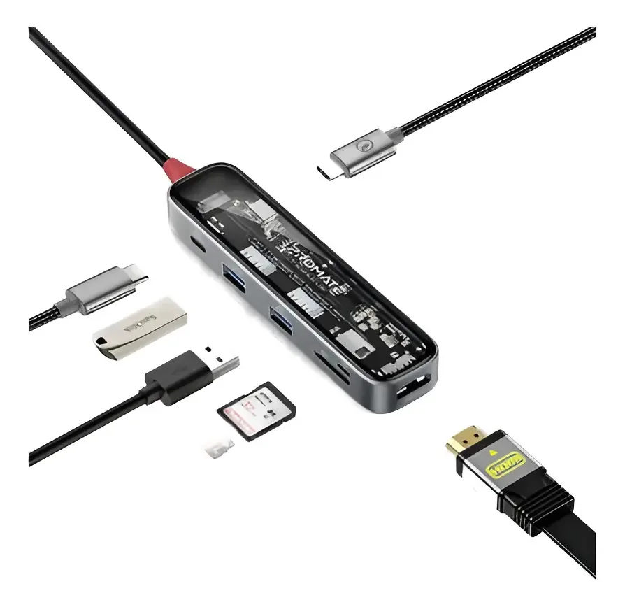 Hub USB Promate TRANSHUB-LITE, cor preta