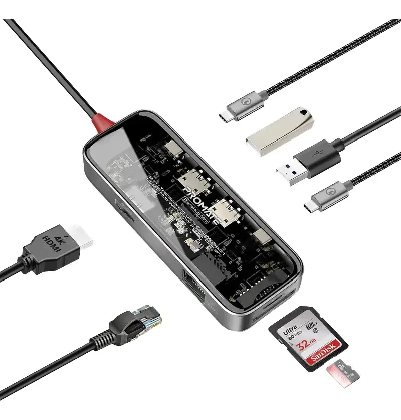 Hub USB Promate Transhub-mini cor prateada