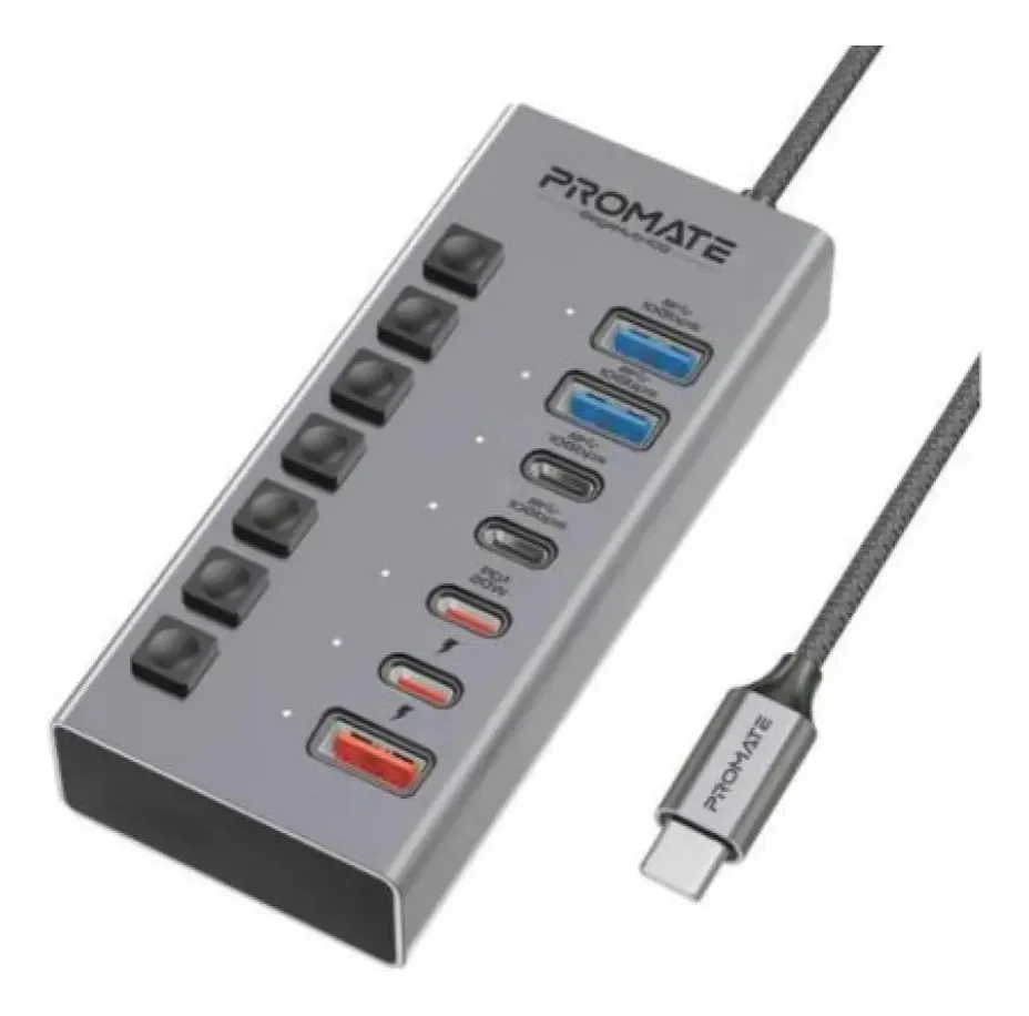 Hub Promate GeaHub-10G 7 em 1 USB-C para USB-A/USB-C 20w
