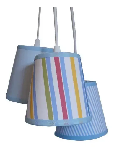 Lustre Pendente Triplo Menino Crie Casa Azul E Branco
