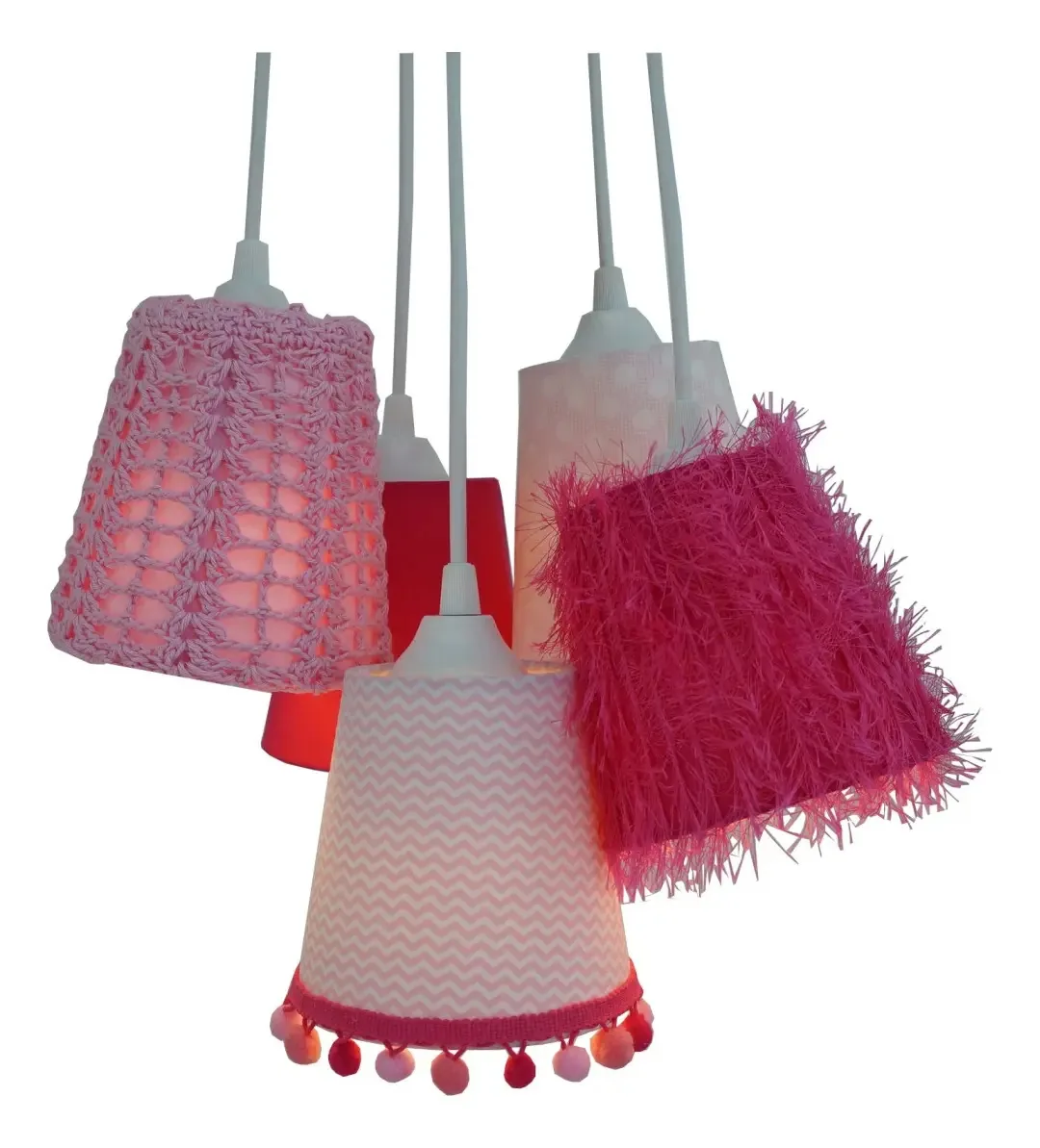 Lustre Pendente Cacho Frufru Menina Crie Casa Pink E Rosa