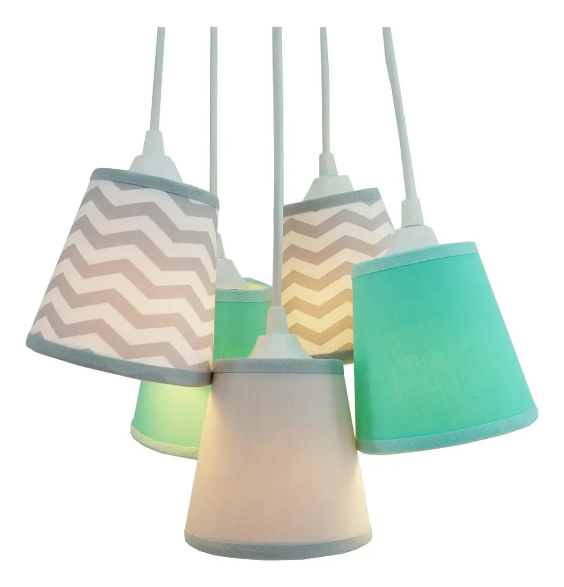 Lustre Cacho Chevron Crie Casa Cinza E Verde Água