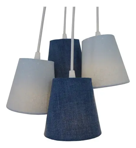 Lustre Pendente Cacho Jeans 4 Cúpulas Azul