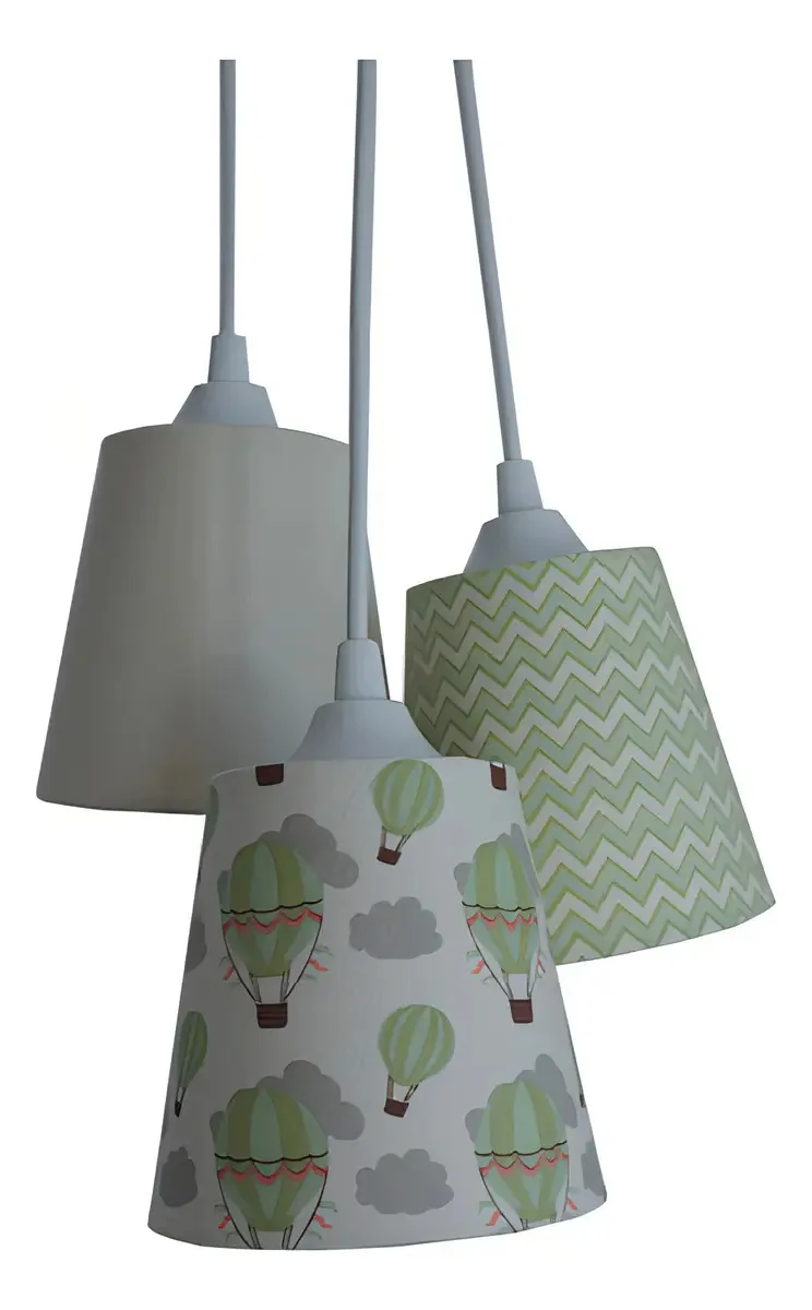 Lustre Pendente Bebê Balões E Chevron Tons De Bege E Verde