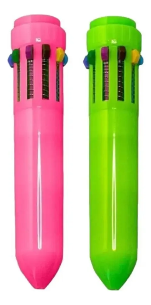 Kit Shuttle 2 Canetas Neon 10 Cores Sortidas - Rosa E Verde
