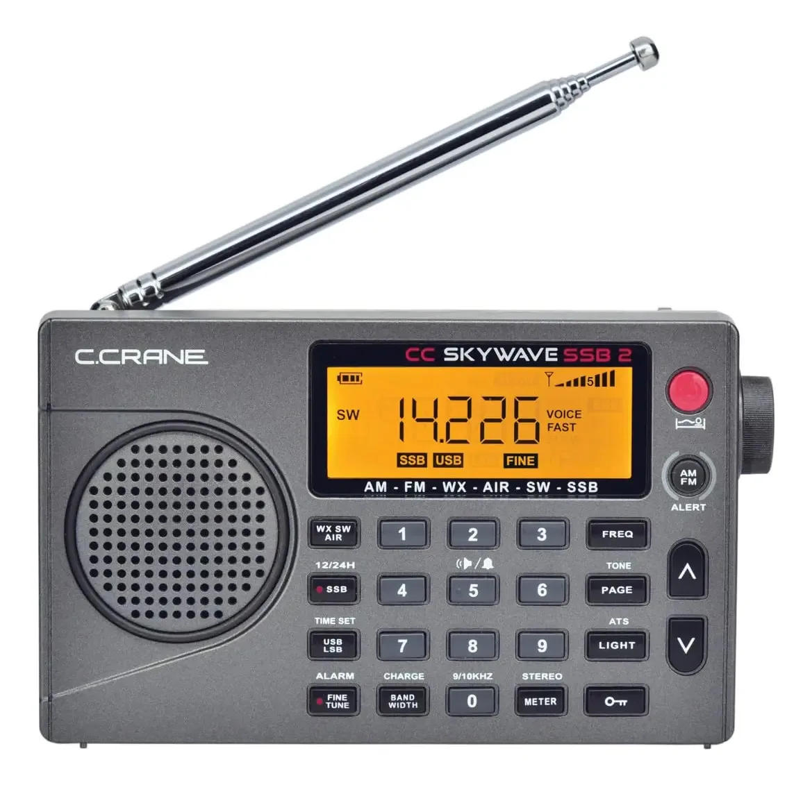 C. Crane Cc Skywave Ssb 2 Am, Fm, Shortwave, Noaa Clima+ Alert, pulseira de aviação VHF digitalizável e bandas laterais individuais. Pequeno rádio de viagem portátil alimentado por bateria, inclui