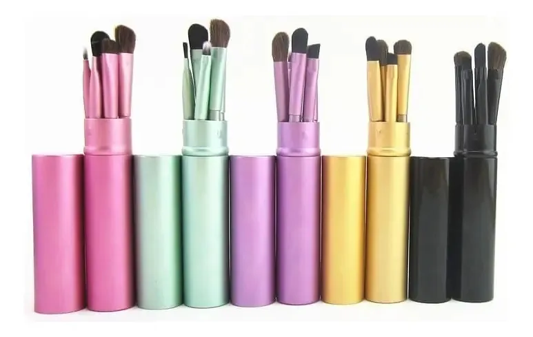 Conjunto de 5 pincéis, pincéis de maquiagem para olhos, tubo, cor dourada