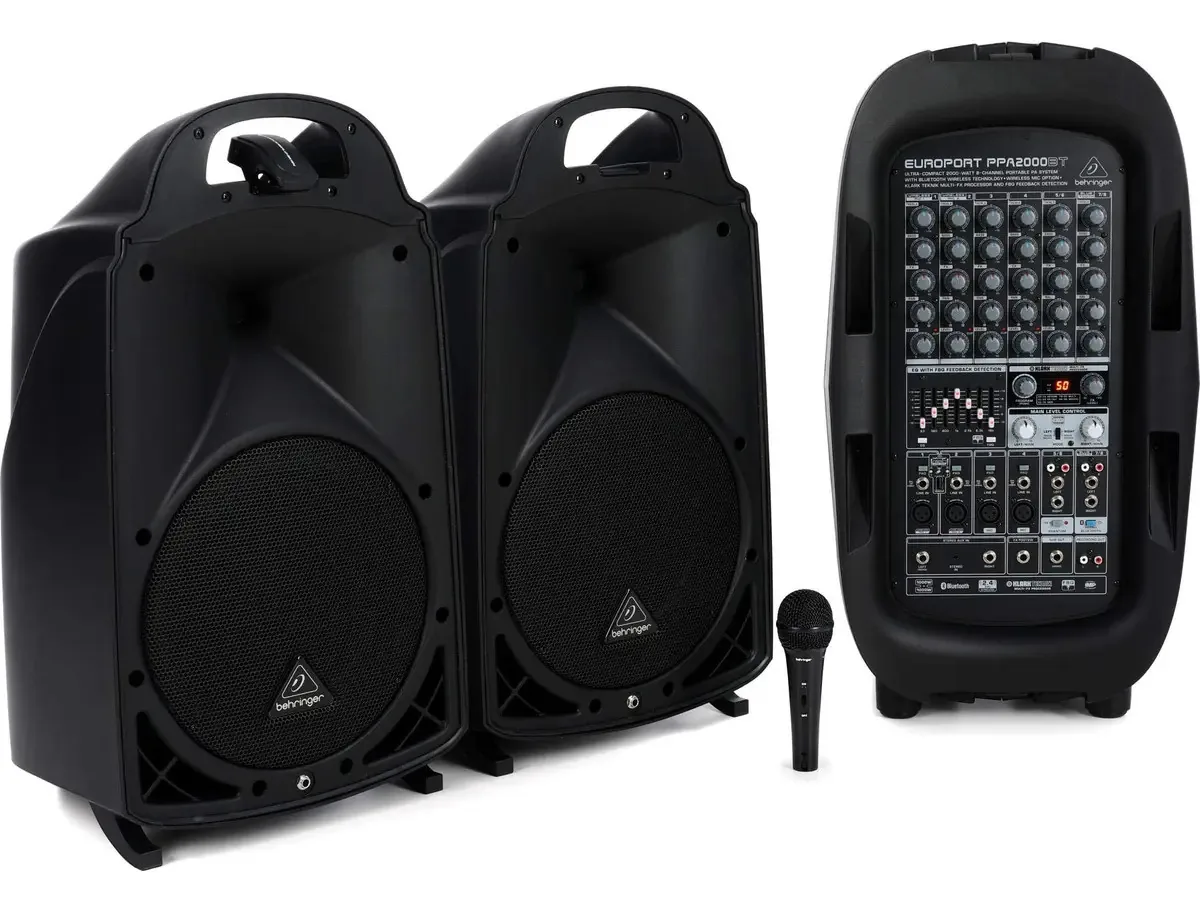 Sistema de PA Portátil Behringer 8 PPA2000BT Ultracompacto de 2000 Watts e 8 Canais com Tecnologia Bluetooth Sem Fio, Preto