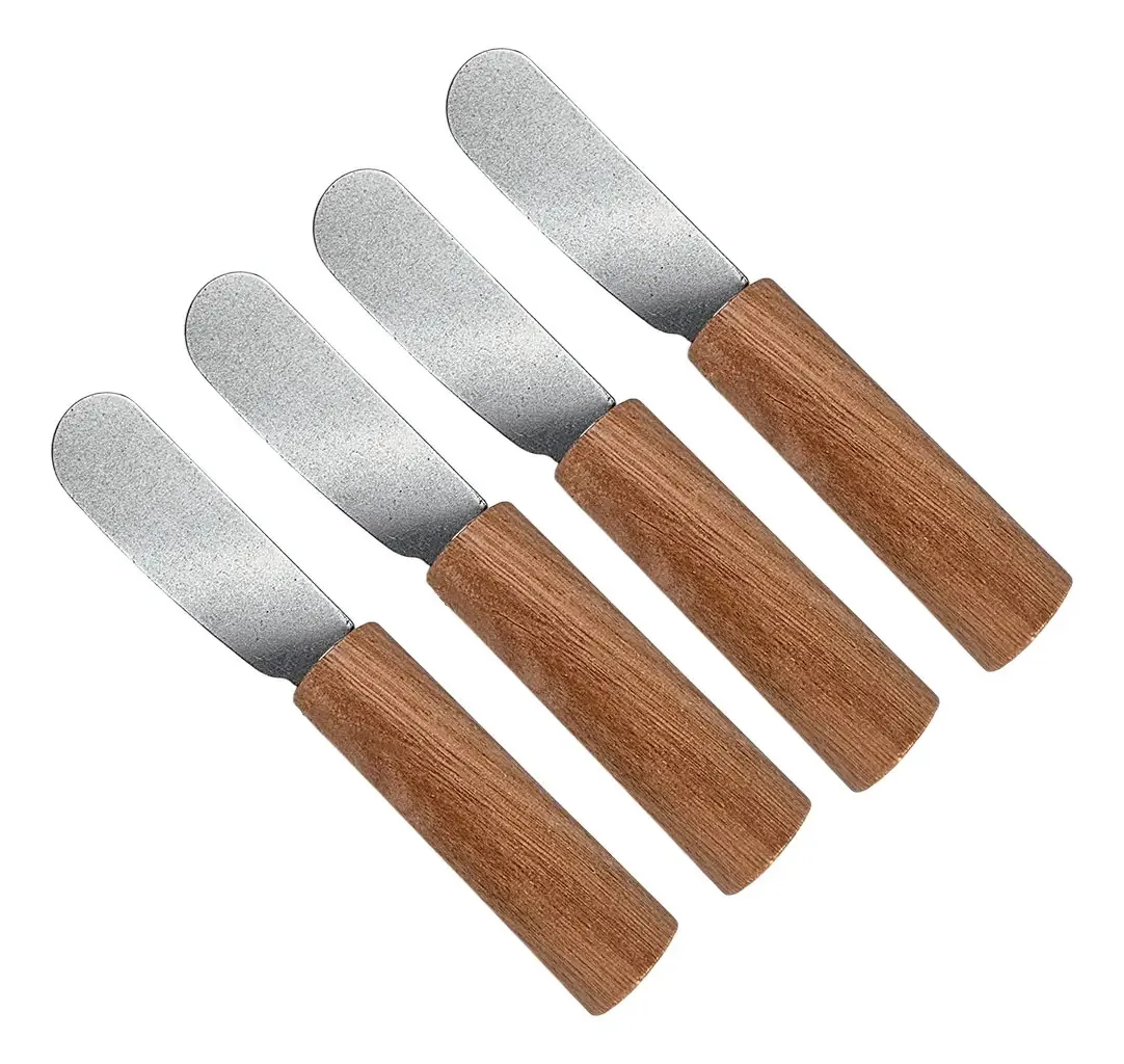 Conjunto de 4 espalhadores, manteiga, aço, espátula para espalhar, cor de madeira, marrom