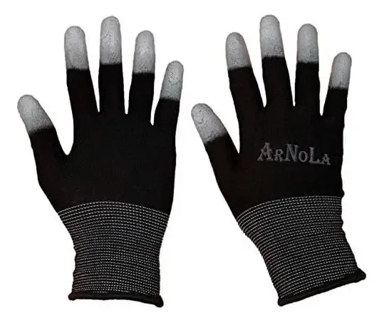 Arnola 2 Pares de Luvas Antiestáticas Pretas de Ajuste Superior com Ponta dos Dedos de Fibra de Carbono de 13 G, Luvas de Trabalho de Segurança ESD com Revestimento de Poliuretano (2, Grandes)