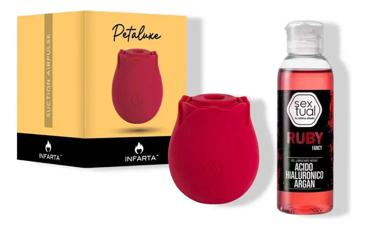 Vibrador de sucção de flores recarregável+gel íntimo rubi 80ml vermelho