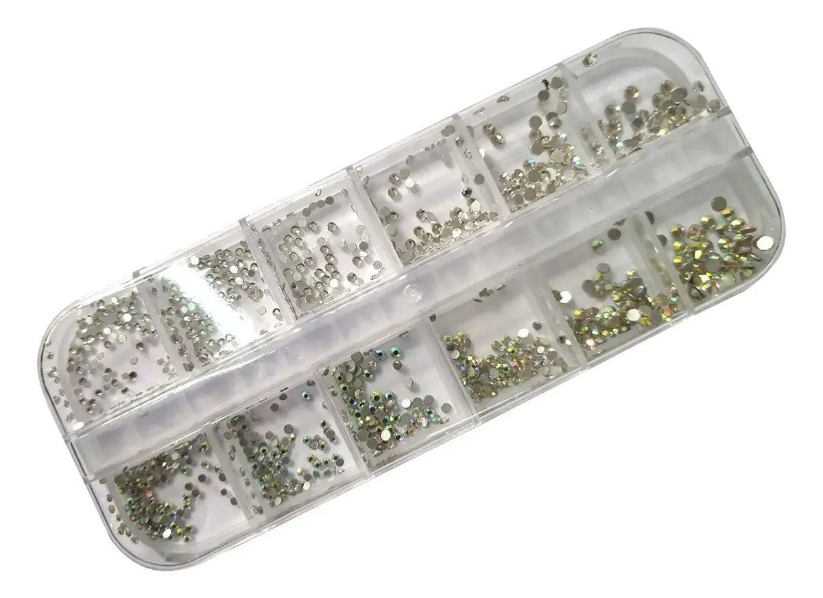 Strass Circular de Vidro Para Unhas, Cor AB Azul