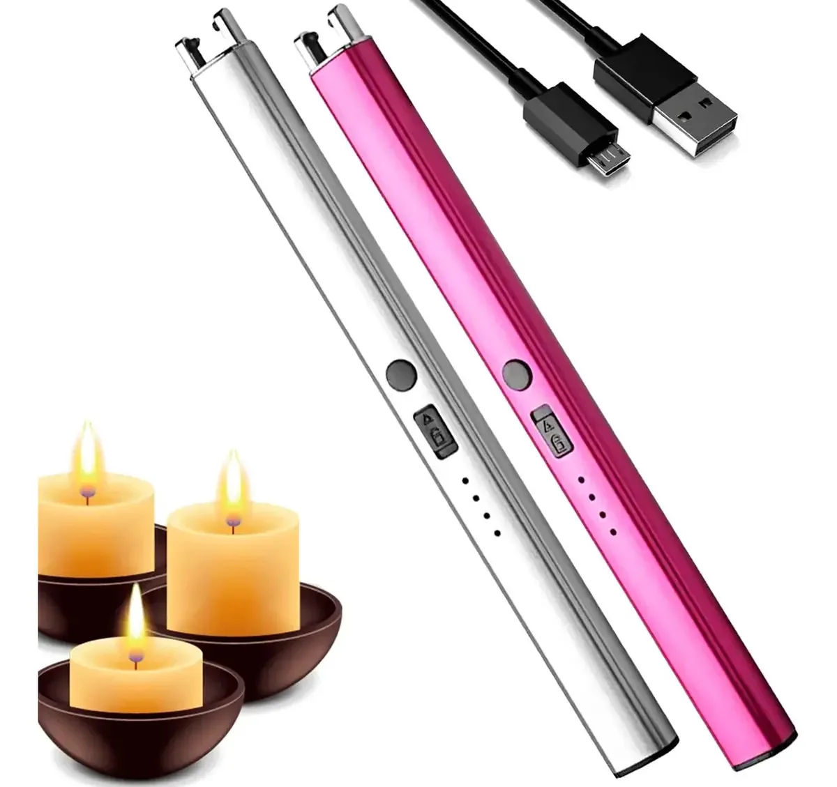 2 Isqueiro Elétrico Recarregável Usb Vento Churrasco Camping