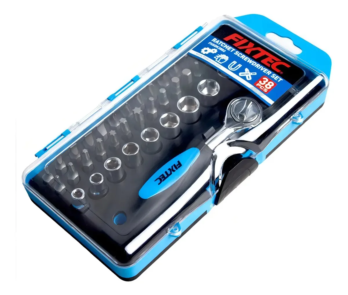 Kit de pontas e porcas Fixtec de 38 peças com catraca profissional